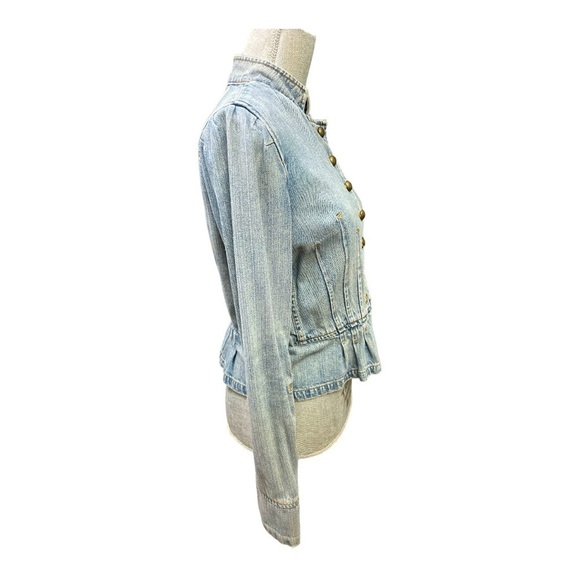 Boston Proper Denim Jean Jacket. Size 8. Brass button detail. Cropped. Gathered - Picture 2 of 13